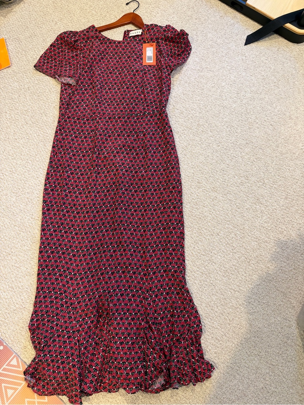 Woman’s RHODE lulani dress Burgundy Printed Ruffle-Hem Dress
